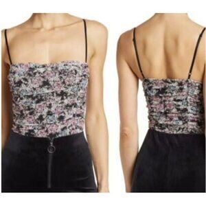 AFRM Gianna‎ Ruched Side Detail Bodysuit Noir Berry Bouquet L